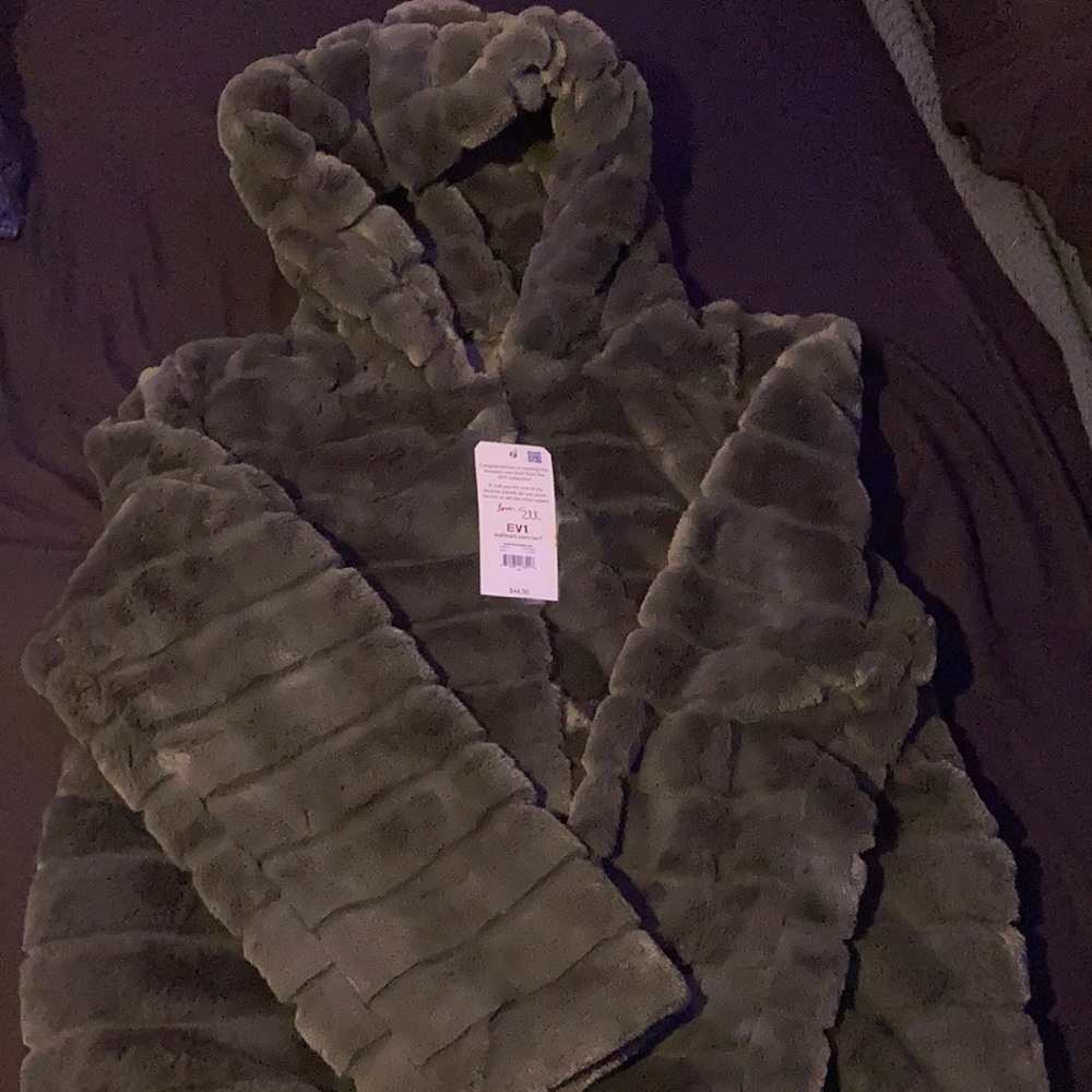 Ev1 collection Faux  sage green hooded coat size L